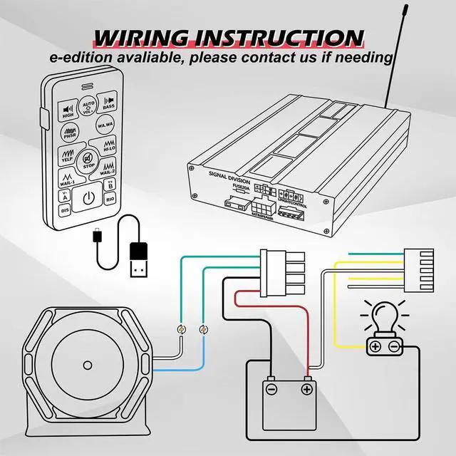 Alt view image 2 of 7 - Wireless Police Siren 20 Tones 130 DB 200 Watt Remote Control | Emergency Siren for Car Truck Vehicles, Dual 20A Auxiliary Switch, 15M Control Range, PA System Speaker Horn USB Rechargeable