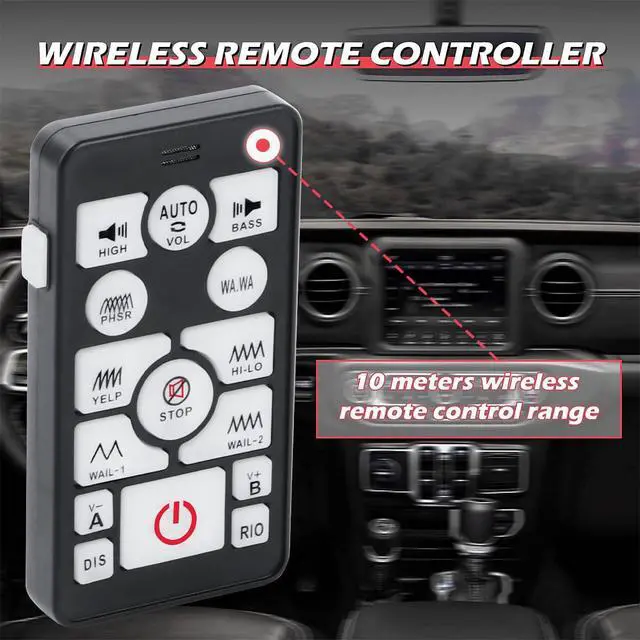 Alt view image 3 of 7 - Wireless Police Siren 20 Tones 130 DB 200 Watt Remote Control | Emergency Siren for Car Truck Vehicles, Dual 20A Auxiliary Switch, 15M Control Range, PA System Speaker Horn USB Rechargeable