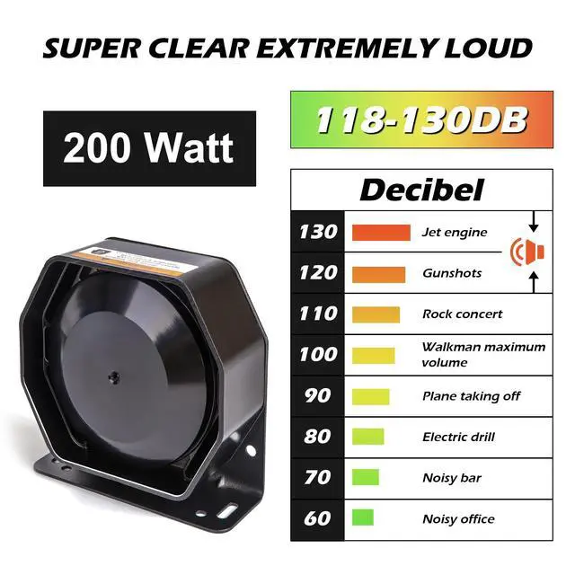 Alt view image 4 of 7 - Wireless Police Siren 20 Tones 130 DB 200 Watt Remote Control | Emergency Siren for Car Truck Vehicles, Dual 20A Auxiliary Switch, 15M Control Range, PA System Speaker Horn USB Rechargeable