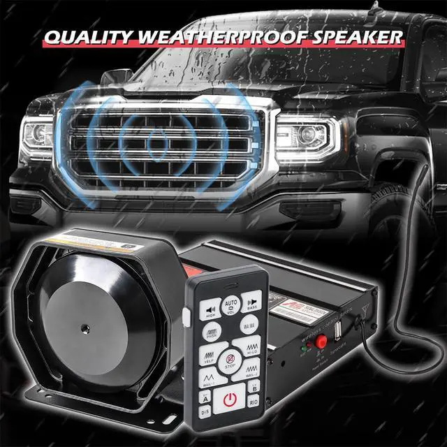 Alt view image 7 of 7 - Wireless Police Siren 20 Tones 130 DB 200 Watt Remote Control | Emergency Siren for Car Truck Vehicles, Dual 20A Auxiliary Switch, 15M Control Range, PA System Speaker Horn USB Rechargeable