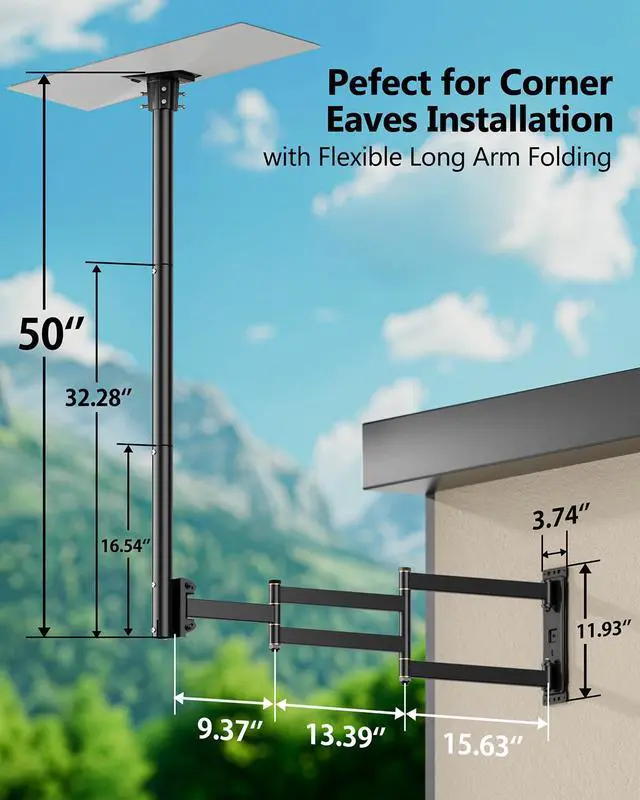 Alt view image 2 of 7 - Extra Long Starlink Standard 4/4X/Gen 3 Wall Mount, Long Arm Wall Mount Fit for Standard 4/4X/Gen 3, Extension Heavy Duty Pole Mounts with Pipe Adapter Roof for Starlink Internet Kit Satellite