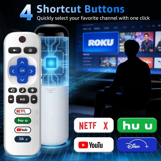 Alt view image 6 of 7 - (Pack of 3) Replacement Remote Only for Roku TV with Soft Silicone Cover Compatible for TCL Roku/Hisense Roku/Onn Roku/Sharp Roku/Element Roku/Philips Roku Smart TVGlow in The DarkRemote Backup