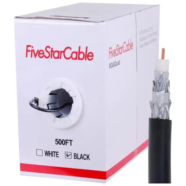 Alt view image 2 of 7 - RG6 500ft Quad Shielded Coaxial Cable - Easy Pull Box, Black & White, ETL, CL2 Rated, 18 AWG, 75 Ohm, for HDTV, Satellite, Cable TV, Internet, and CCTV Installations (Black, 500 Ft)