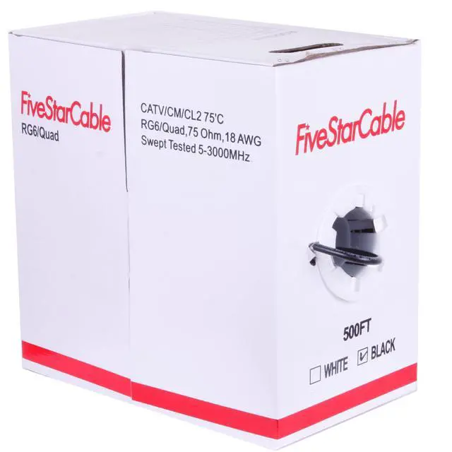 Alt view image 5 of 7 - RG6 500ft Quad Shielded Coaxial Cable - Easy Pull Box, Black & White, ETL, CL2 Rated, 18 AWG, 75 Ohm, for HDTV, Satellite, Cable TV, Internet, and CCTV Installations (Black, 500 Ft)