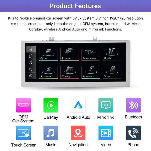 Alt view image 3 of 7 - 8.9" CarPlay Screen for Audi A4 with 2G MMI (2009-2015) | Linux HD Screen, Support Wireless CarPlay, Android Auto, Mirrorlink, OEM Integration Car Stereo