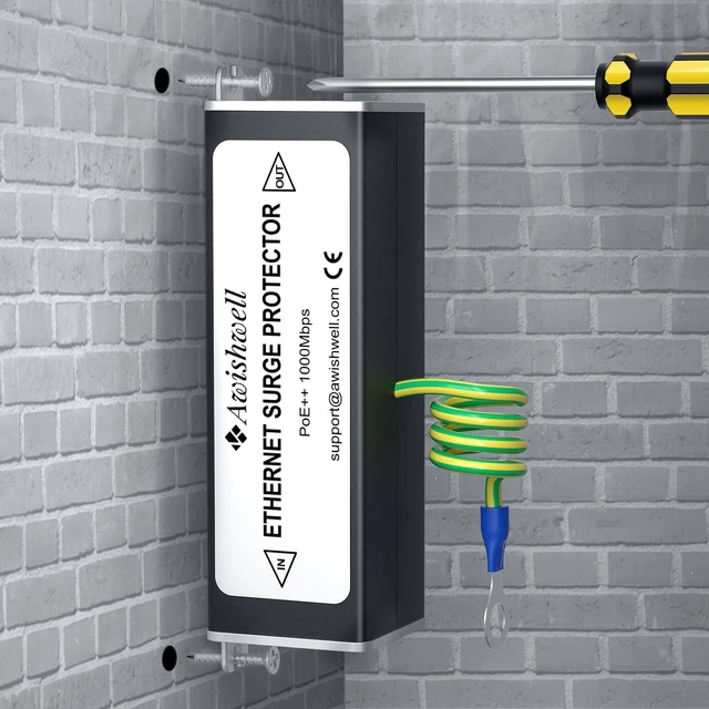 Alt view image 7 of 7 - 20KA Ethernet Surge Protector Gigabit, 2 Pack PoE++ RJ45 Lightning Arrestor CAT5/CAT6 Network Thunder Protector with Transformer, Mounting Flange, GDT Metal Shielded LAN Surge Protection