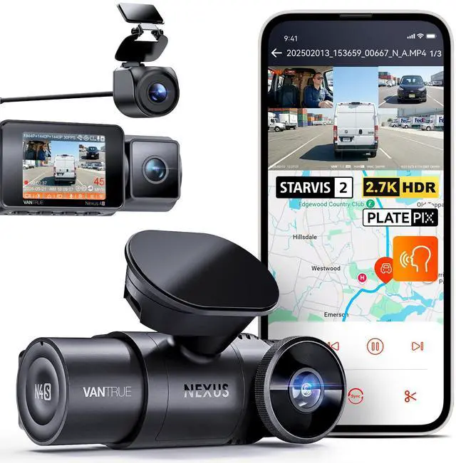 Main image of N4S 3 Channel Dash Cam, STARVIS 2 HDR IR Night Vision | 2.7K+1440P+1440P Front Inside Rear,PlatePix, Voice Control,GPS,24/7 Parking Mode,Supports 1TB Max