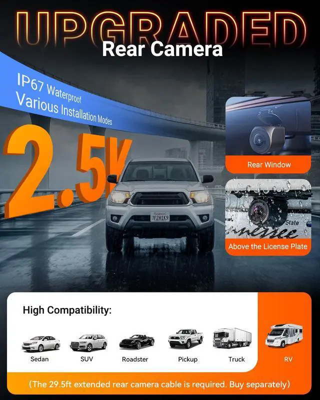 Alt view image 3 of 7 - N4S 3 Channel Dash Cam, STARVIS 2 HDR IR Night Vision | 2.7K+1440P+1440P Front Inside Rear,PlatePix, Voice Control,GPS,24/7 Parking Mode,Supports 1TB Max
