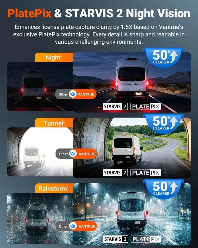 Alt view image 5 of 7 - N4S 3 Channel Dash Cam, STARVIS 2 HDR IR Night Vision | 2.7K+1440P+1440P Front Inside Rear,PlatePix, Voice Control,GPS,24/7 Parking Mode,Supports 1TB Max
