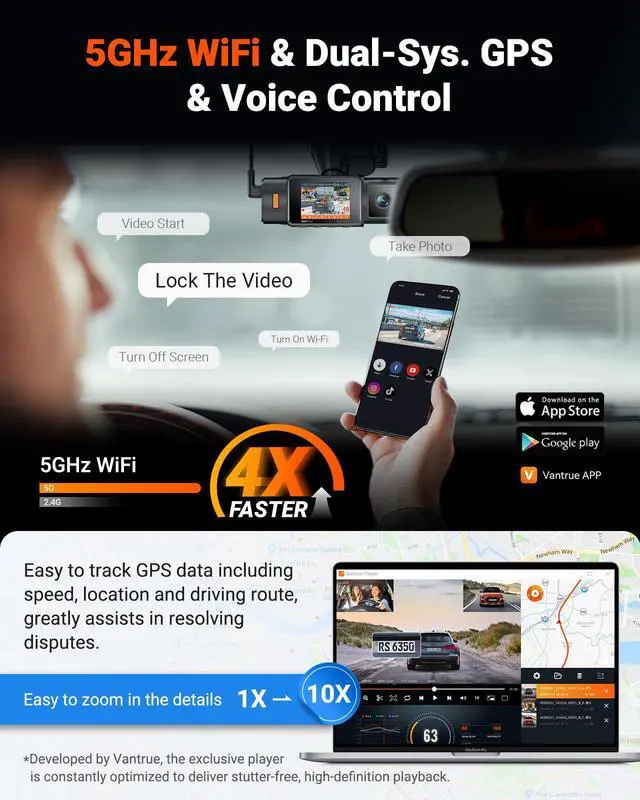 Alt view image 6 of 7 - N4S 3 Channel Dash Cam, STARVIS 2 HDR IR Night Vision | 2.7K+1440P+1440P Front Inside Rear,PlatePix, Voice Control,GPS,24/7 Parking Mode,Supports 1TB Max