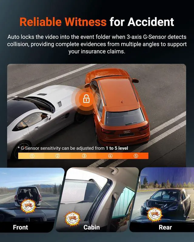 Alt view image 7 of 7 - N4S 3 Channel Dash Cam, STARVIS 2 HDR IR Night Vision | 2.7K+1440P+1440P Front Inside Rear,PlatePix, Voice Control,GPS,24/7 Parking Mode,Supports 1TB Max