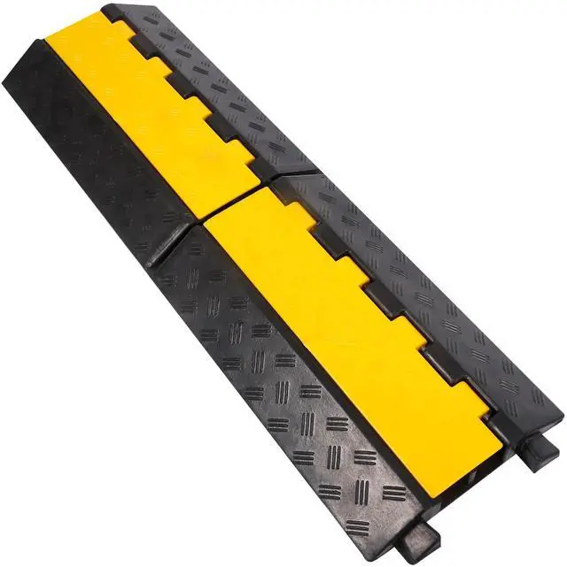 Main image of Rubber Cable Ramp Cord Cover Cable Protector Ramps Wire Hose Protective 2 Channel 22000Lbs Load Capacity Traffic Speed Bump for Asphalt Concrete Gravel Driveway Indoor Outdoor, 1 Pack