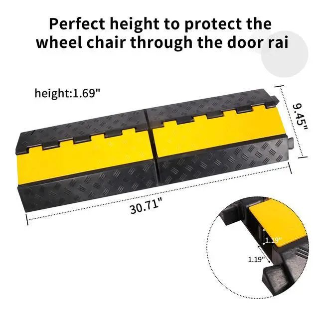 Alt view image 2 of 7 - Rubber Cable Ramp Cord Cover Cable Protector Ramps Wire Hose Protective 2 Channel 22000Lbs Load Capacity Traffic Speed Bump for Asphalt Concrete Gravel Driveway Indoor Outdoor, 1 Pack