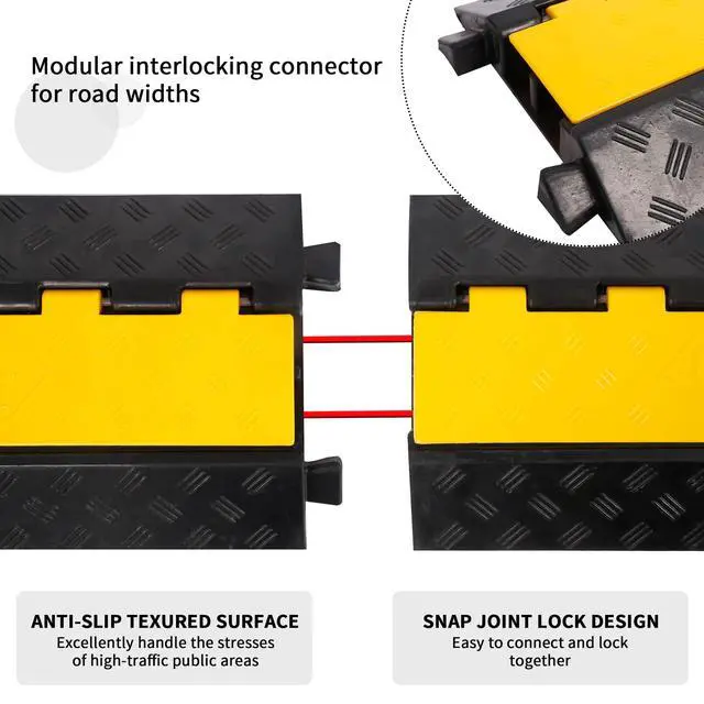Alt view image 4 of 7 - Rubber Cable Ramp Cord Cover Cable Protector Ramps Wire Hose Protective 2 Channel 22000Lbs Load Capacity Traffic Speed Bump for Asphalt Concrete Gravel Driveway Indoor Outdoor, 1 Pack