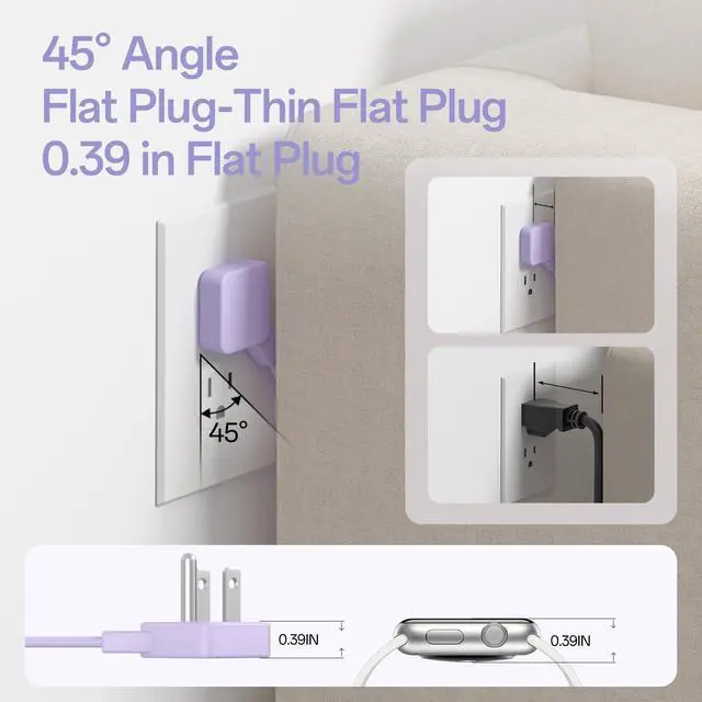 Alt view image 5 of 7 - 2 Pcs Travel Power Strip, Extension Cord with Multiple Outlets, 3.3FT Wrapped Extension Flat Plug Power Strip with 4 AC Outlets for Travel, Hotel, Cruise Approved, No Surge Protection, Purple