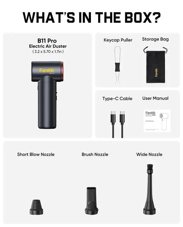Alt view image 7 of 7 - B11 Pro Electric Air Duster | 110000RPM Brushless Motor, Compressed Air Duster, 100-Speed Adjustable, One-tap Booster, Electric Duster for PC, House