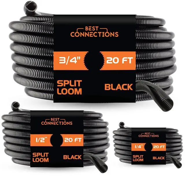 Main image of Split Wire Loom Flex-Guard Convoluted Tubing Protective Split Cable Sleeves for Auto Home Industrial Electrical Wires Chemical Resistant Conduit Black (1/4", 1/2", 3/4" - 20 ft)