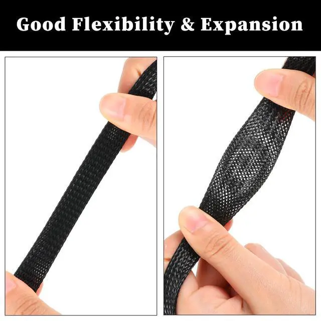 Alt view image 3 of 7 - 96ft Wire Loom Braided Cable Sleeve Covers Cord Management with 127 Pcs Tube Heat Shrinkable for Audio Video Cable Cord Protectors from Pets (1/2, 1/4, 3/8 Inch,Black and Red)