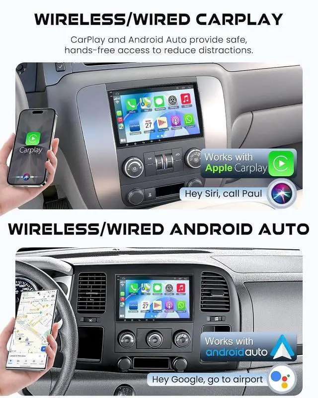 Alt view image 2 of 7 - 6G+128G 8-core Car Radio for 2007-2012 Chevrolet Chevy Silverado Impala, GMC Sierra Acadia Enclave Yukon, Buick 8" IPS Touch Screen Car Stereo with GPS, CarPlay/Android Auto, Backup Camera/DSP/SWC