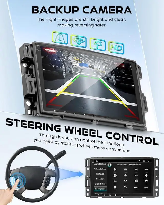 Alt view image 3 of 7 - 6G+128G 8-core Car Radio for 2007-2012 Chevrolet Chevy Silverado Impala, GMC Sierra Acadia Enclave Yukon, Buick 8" IPS Touch Screen Car Stereo with GPS, CarPlay/Android Auto, Backup Camera/DSP/SWC