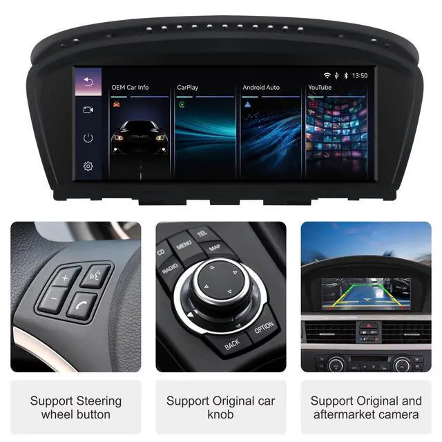 Alt view image 4 of 7 - Car Radio for BMW 3/5 Series E60 E61 E63 E64 E90 E91 E92 CCC (2004-2008) Stereo with Wireless CarPlay Android Auto iDrive System Upgrade Retrofit Multimedia Player Original Car Touchscreen