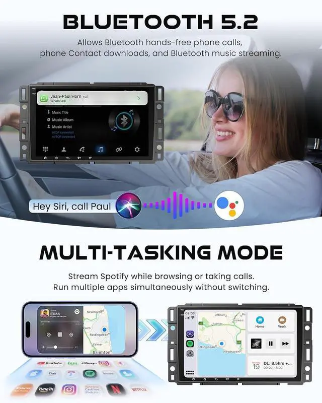 Alt view image 4 of 7 - 6G+128G 8-core Car Radio for 2007-2012 Chevrolet Chevy Silverado Impala, GMC Sierra Acadia Enclave Yukon, Buick 8" IPS Touch Screen Car Stereo with GPS, CarPlay/Android Auto, Backup Camera/DSP/SWC