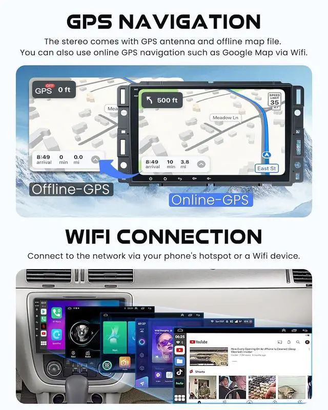 Alt view image 5 of 7 - 6G+128G 8-core Car Radio for 2007-2012 Chevrolet Chevy Silverado Impala, GMC Sierra Acadia Enclave Yukon, Buick 8" IPS Touch Screen Car Stereo with GPS, CarPlay/Android Auto, Backup Camera/DSP/SWC