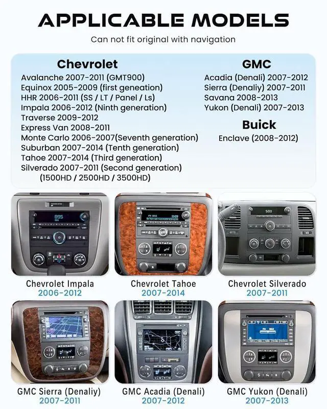 Alt view image 6 of 7 - 6G+128G 8-core Car Radio for 2007-2012 Chevrolet Chevy Silverado Impala, GMC Sierra Acadia Enclave Yukon, Buick 8" IPS Touch Screen Car Stereo with GPS, CarPlay/Android Auto, Backup Camera/DSP/SWC