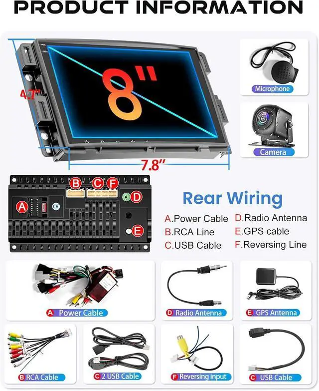 Alt view image 7 of 7 - 6G+128G 8-core Car Radio for 2007-2012 Chevrolet Chevy Silverado Impala, GMC Sierra Acadia Enclave Yukon, Buick 8" IPS Touch Screen Car Stereo with GPS, CarPlay/Android Auto, Backup Camera/DSP/SWC
