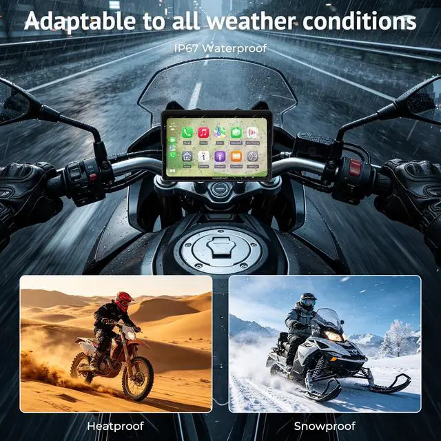 Alt view image 5 of 7 - W722TPMS 7" Wireless Motorcycle CarPlay & Android Auto with TPMS | IP67 Waterproof Motorcycle GPS Touchscreen with Dual Bluetooth Audio,EQ, Light Sensor,USB/ACC Power for Riding