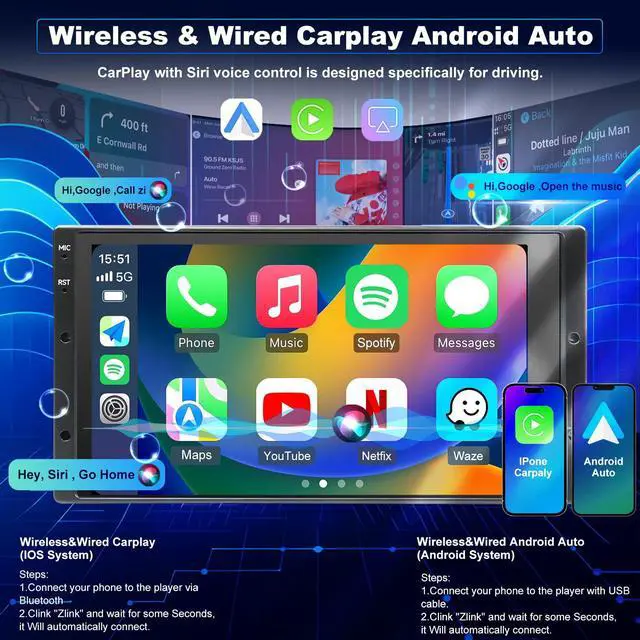 Alt view image 3 of 7 - 5Gwifi Upgrade Radio for Ford F150 1999-2003 F250/F350 1998-2004, Ranger 1998-2011, Expedition 1999-2002, E150/E250/E350 1999-2008, 6.8in Touchscreen Setero Apply Carplay Android Auto Bluetooth GPS FM