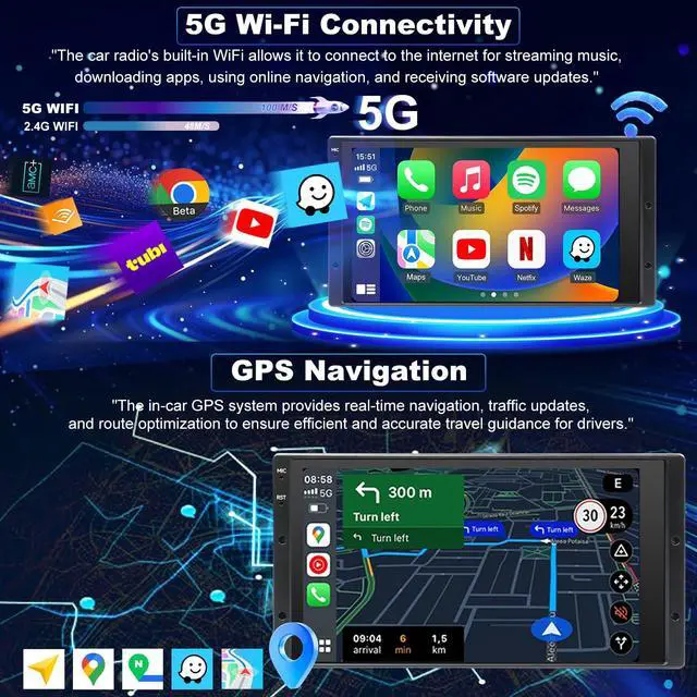 Alt view image 4 of 7 - 5Gwifi Upgrade Radio for Ford F150 1999-2003 F250/F350 1998-2004, Ranger 1998-2011, Expedition 1999-2002, E150/E250/E350 1999-2008, 6.8in Touchscreen Setero Apply Carplay Android Auto Bluetooth GPS FM
