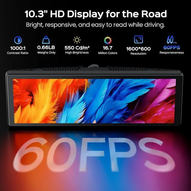 Alt view image 3 of 7 - 10.3" Portable CarPlay Screen for Car with Rotatable 4K Dash Cam | Wireless Apple CarPlay & Android Auto/ Waterproof 1080P Backup Camera/ 64GB Card/ GPS Navigation/ Voice Control/ Mirror Link