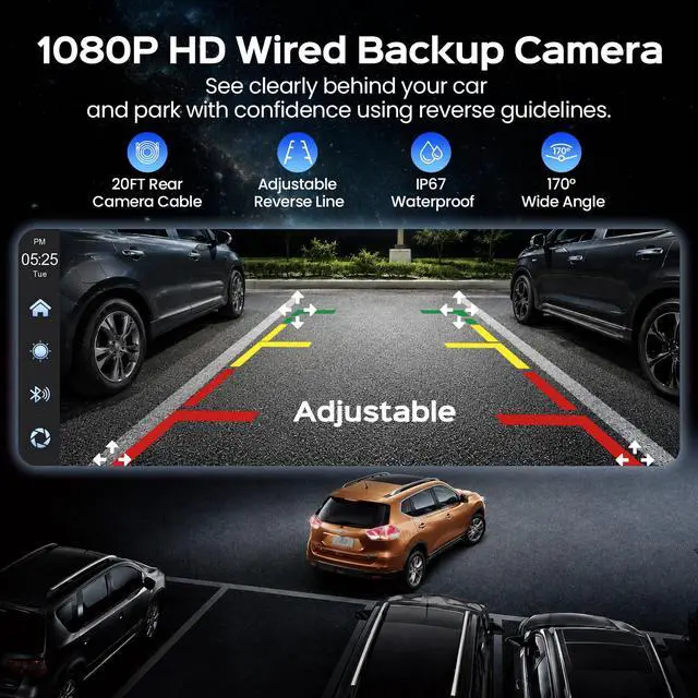 Alt view image 5 of 7 - 10.3" Portable CarPlay Screen for Car with Rotatable 4K Dash Cam | Wireless Apple CarPlay & Android Auto/ Waterproof 1080P Backup Camera/ 64GB Card/ GPS Navigation/ Voice Control/ Mirror Link