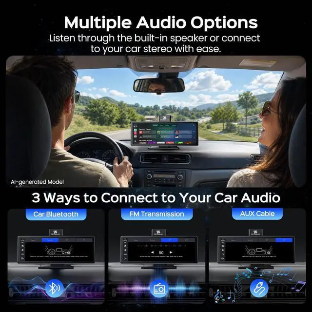 Alt view image 6 of 7 - 10.3" Portable CarPlay Screen for Car with Rotatable 4K Dash Cam | Wireless Apple CarPlay & Android Auto/ Waterproof 1080P Backup Camera/ 64GB Card/ GPS Navigation/ Voice Control/ Mirror Link