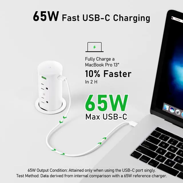 Alt view image 3 of 7 - Pop Up Outlet for Countertop with 15W Wireless Charging Pad,Recessed Power Strip 2.5-Inch Hole,65W GaN USB C,Tamper Resistant Receptacle,4 USB,4 Outlets for Kitchen,Office Desk,ETL Listed (White)