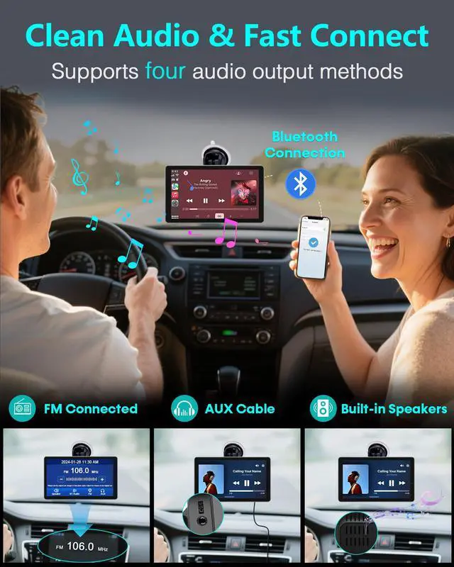 Alt view image 3 of 7 - Wireless Carplay Screen with 1080P Backup Camera: Auto Reconnect in Seconds | 7" Portable Touchscreen with Wired Rear Camera, Maps Music & Calls Ready for Daily Commutes, Modern Upgrade for Older Cars