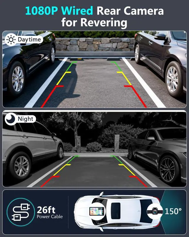 Alt view image 4 of 7 - Wireless Carplay Screen with 1080P Backup Camera: Auto Reconnect in Seconds | 7" Portable Touchscreen with Wired Rear Camera, Maps Music & Calls Ready for Daily Commutes, Modern Upgrade for Older Cars