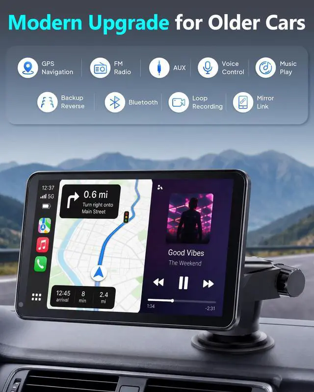 Alt view image 5 of 7 - Wireless Carplay Screen with 1080P Backup Camera: Auto Reconnect in Seconds | 7" Portable Touchscreen with Wired Rear Camera, Maps Music & Calls Ready for Daily Commutes, Modern Upgrade for Older Cars