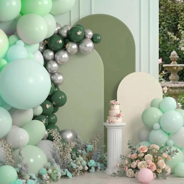 Main image of Set of 3 Wedding Arch Cover 4ft, 5ft, 6ft Fabric Arch Backdrop Cover Double Sided Fitted Spandex for Baby Shower Birthday Party Decoration, Frame Not Included(Green Series)