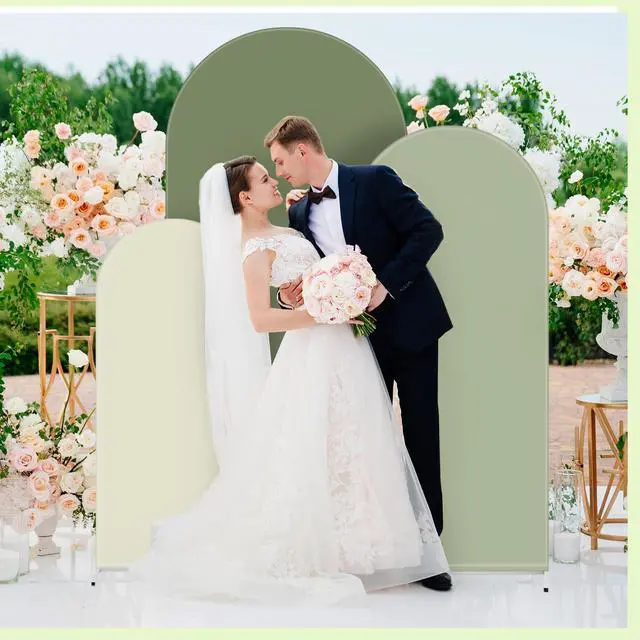 Alt view image 3 of 7 - Set of 3 Wedding Arch Cover 4ft, 5ft, 6ft Fabric Arch Backdrop Cover Double Sided Fitted Spandex for Baby Shower Birthday Party Decoration, Frame Not Included(Green Series)
