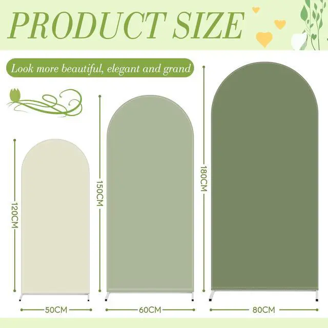 Alt view image 2 of 7 - Set of 3 Wedding Arch Cover 4ft, 5ft, 6ft Fabric Arch Backdrop Cover Double Sided Fitted Spandex for Baby Shower Birthday Party Decoration, Frame Not Included(Green Series)