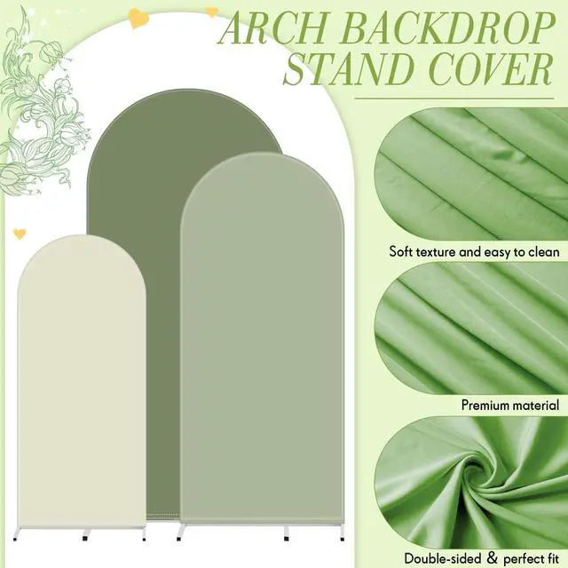 Alt view image 4 of 7 - Set of 3 Wedding Arch Cover 4ft, 5ft, 6ft Fabric Arch Backdrop Cover Double Sided Fitted Spandex for Baby Shower Birthday Party Decoration, Frame Not Included(Green Series)