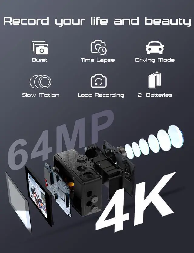 Alt view image 2 of 7 - M80 AIR 4K 60FPS 64MP EIS WiFi Action Camera Waterproof Underwater Camera 40M Sport Camera 2.0'LCD 2.4G Remote Control 2X1350mAh Batteries and Multiple accessorie
