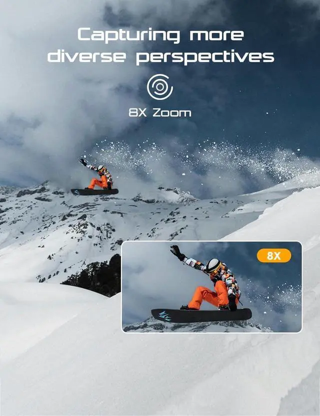 Alt view image 6 of 7 - M80 AIR 4K 60FPS 64MP EIS WiFi Action Camera Waterproof Underwater Camera 40M Sport Camera 2.0'LCD 2.4G Remote Control 2X1350mAh Batteries and Multiple accessorie