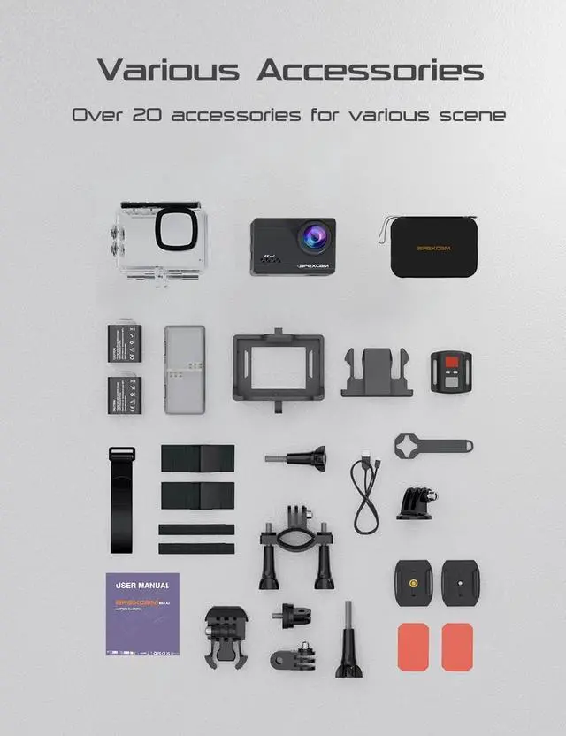 Alt view image 7 of 7 - M80 AIR 4K 60FPS 64MP EIS WiFi Action Camera Waterproof Underwater Camera 40M Sport Camera 2.0'LCD 2.4G Remote Control 2X1350mAh Batteries and Multiple accessorie