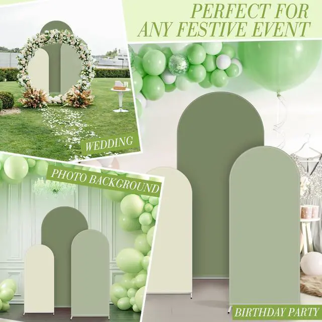 Alt view image 6 of 7 - Set of 3 Wedding Arch Cover 4ft, 5ft, 6ft Fabric Arch Backdrop Cover Double Sided Fitted Spandex for Baby Shower Birthday Party Decoration, Frame Not Included(Green Series)