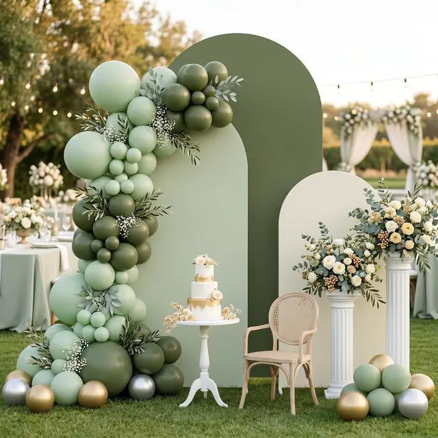 Alt view image 7 of 7 - Set of 3 Wedding Arch Cover 4ft, 5ft, 6ft Fabric Arch Backdrop Cover Double Sided Fitted Spandex for Baby Shower Birthday Party Decoration, Frame Not Included(Green Series)