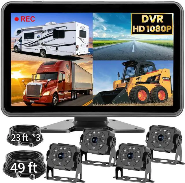 Main image of 4-Wired Backup Camera System, 10.1" HD Touch Monitor for Truck/RV | 1080P Side Rear View Cameras with Quad Split Monitor, DVR Recording Waterproof IR Night Vision for Trailer/Tractor/Semi-Truck