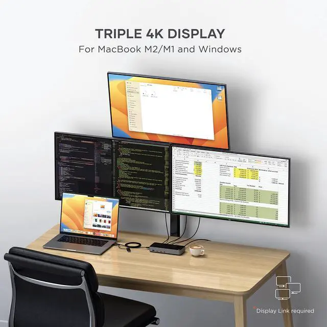 Alt view image 3 of 4 - 13-in-1 Triple 4K USB-C Docking Station, 100W Charging, Audio Jack | 2 DisplayPort, 3 HDMI, 3 USB-A ports, Gigabit Ethernet, audio jack, DisplayLink required, for Mac, Windows